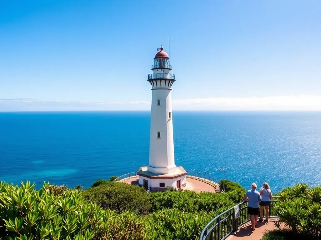 A vibrant image capturing the Diamond Head Lighthouse against a clear blue sky, showcasing its historical significance and stunning coastal views.