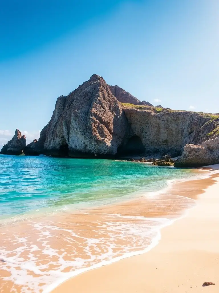 A captivating image of Halona Beach Cove, featuring its pristine sands, turquoise waters, and the iconic rock formation where a famous movie scene was filmed, highlighting its allure as a hidden gem.